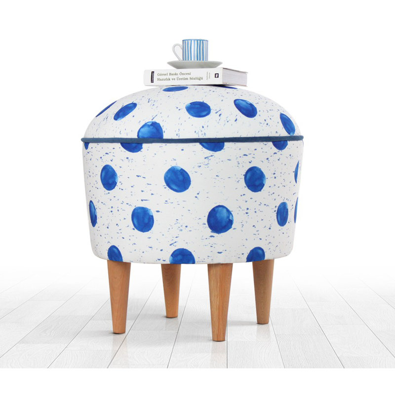 Élégant pouf avec pieds en bois de hêtre, 17,7 po de hauteur x 16,9 po de diamètre | Revêtement 50% coton / 50% lin, 35 éponges orthopédiques, 2,4 po d'épaisseur | Parfait pour les salons modernes et les espaces confortables