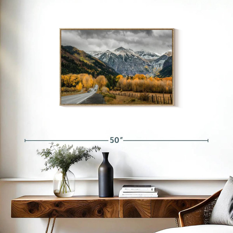 Route d'automne à Telluride, Cadre flottant en bois naturel, 31 po x 21 po