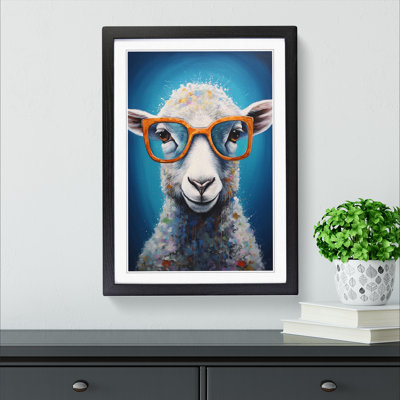 Sheep with Glasses Painting - Framed Print
