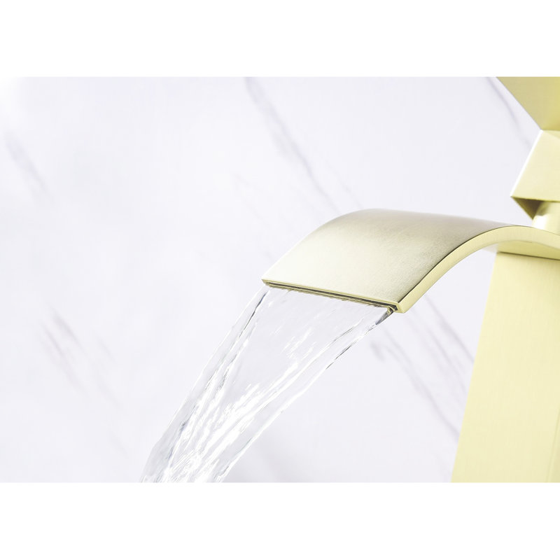Robinet de lavabo de salle de bain à poignée simple avec magnifique cascade en or brossé - Acier inoxydable pour un magnifique bec éblouissant