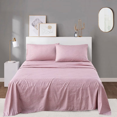 Drap pour grand lit 4 pièces doux et lisse avec motif imprimé gai, 100% microfibre, infroissable pour toutes les saisons, comprend 1 plat l 90 po x L 102 po, l 60 po x L 80 po + P 14 po, 2 taies d'oreiller l 20 po L 30 po