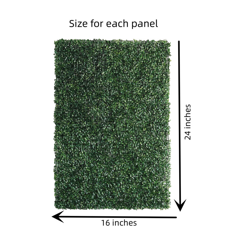 Primrue 4 pièces 24 "x 16" panneau de buis artificiel panneau de gazon panneaux de haie de buis protégé contre les rayons UV Convient à une décoration murale verte artificielle Clôture de jardin