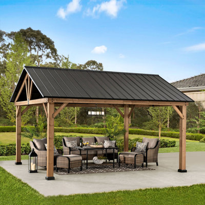 Cedar wood gazebo REBRA - 404cm x 465cm, anthracite