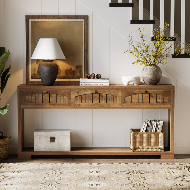 70.8'' Long Farmhouse Console Table with Drawers and Open Shelf for Entryway or Hallway