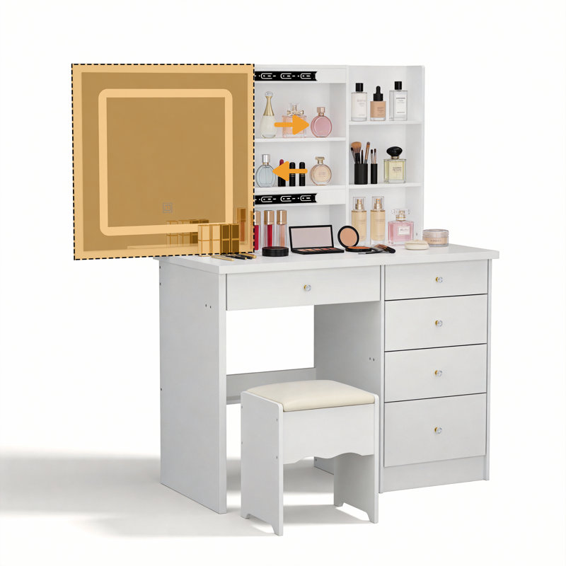 Dressing Table with Mirror, White