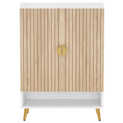 Armoire à chaussures 29,6 po en bois naturel et blanc avec portes