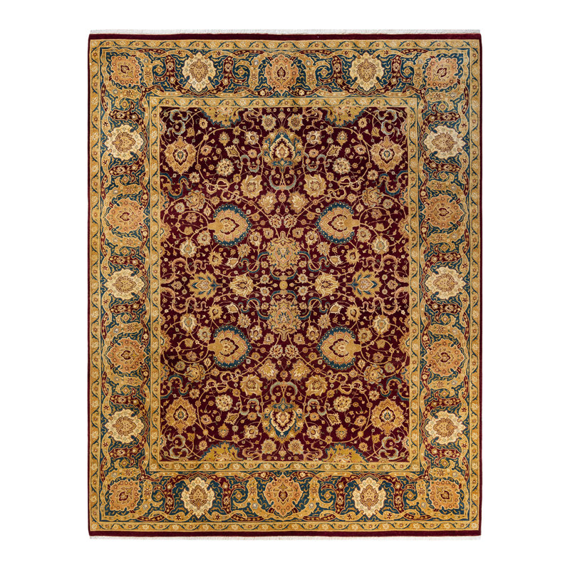 Tapis unique noué à la main Keenan - bourgogne, 8 pi x 10 pi 4 po