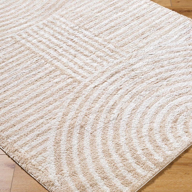 Beige Modern Shaggy Washable Rug, Geometric Anti-Slip Rug For Living Room, Dining Room, Bedroom, Kitchen