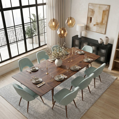 9-Piece Extendable Dining Table Set With Upholstered Side Chairs