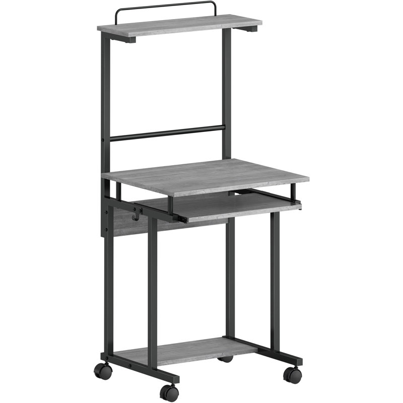 Gray and Black Adjustable Mobile Computer Workstation with Keyboard Tray