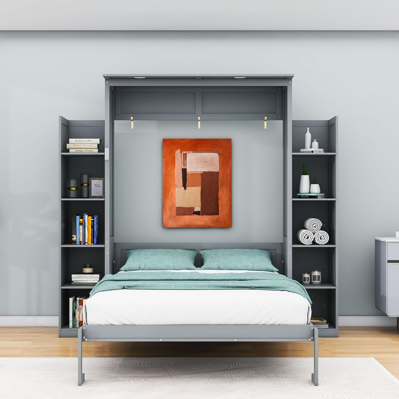 Lit escamotable Kirthana, Double, gris