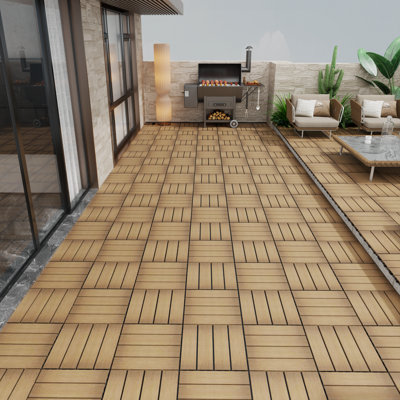 Patio Floor Tiles Pack of 11 WPC Wood