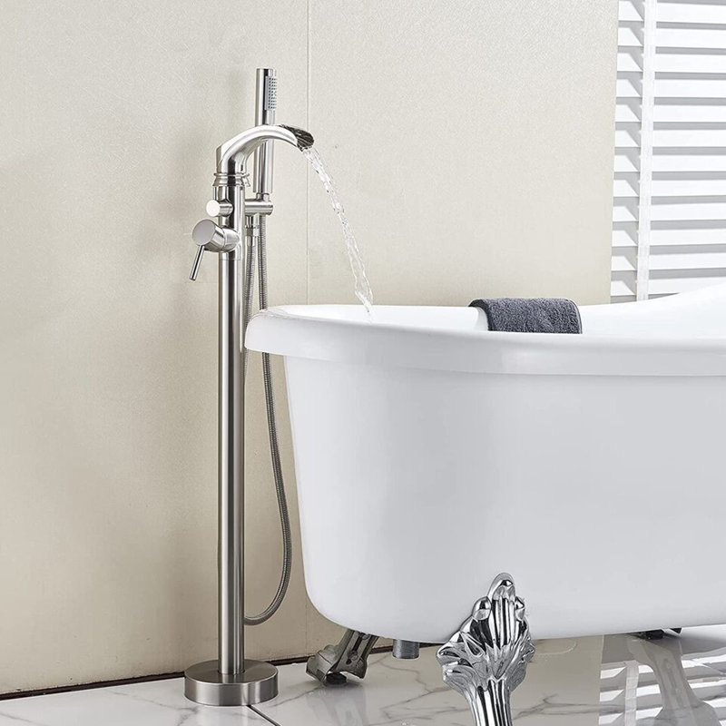 Floor Waterfall Faucet with Diverter, Brushed Nickel