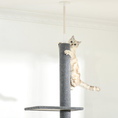 Tall Cat Climbing Tower, 8.5Ft Adjustable Floor-Ceiling With Platforms & Posts For Kitten Play, Grey Furniture Climber, Tower Scratching Fun