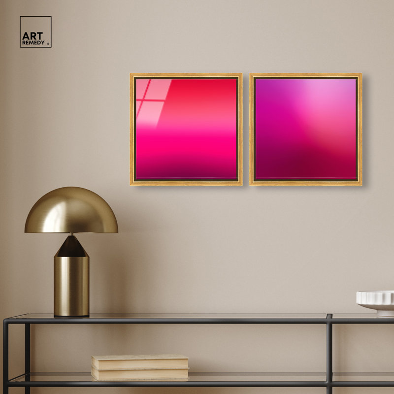 «Pink Gradient Dream», ensemble d'art mural abstrait encadré par Art Remedy, cadre doré, 12 x 12, 13"H x 13"W, Gold Frame