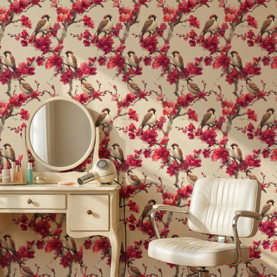 Papier peint floral Sparrows