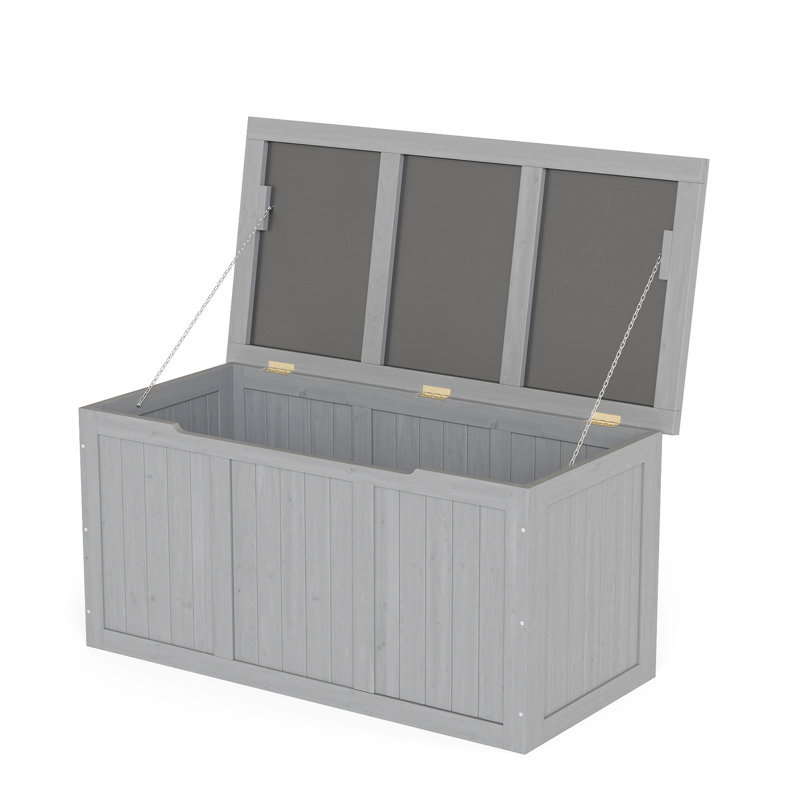 Outdoor 67 Gallon Solid Wood Deck Box With Dual - Purpose Seat And Table Top For Pool , Patio Cushions, Garden Tools, Grey, Practical Application Easy To Use