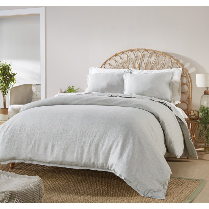 Brisben Linen Duvet Cover Set, Queen Duvet Cover + 2 Standard Shams, Light Gray
