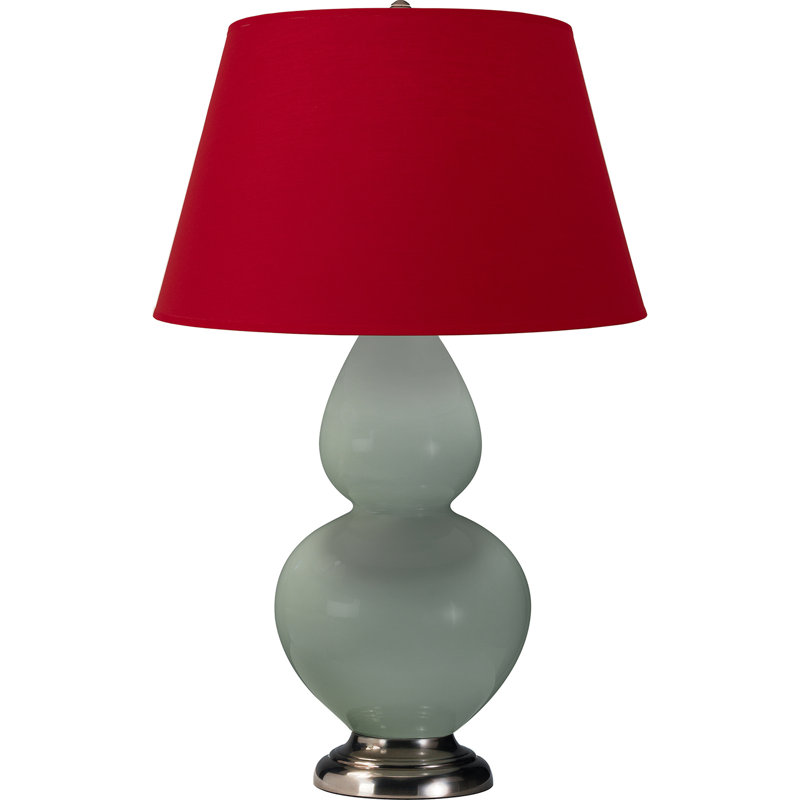 Lampe de table double gourde en céramique, Blanc cassé, Céladon glacé / argent antique, Argent argent
