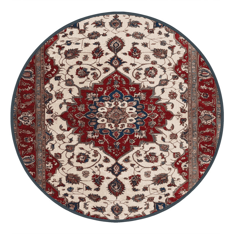 Machine Washable Persian Black Area Rug, Round 4'
