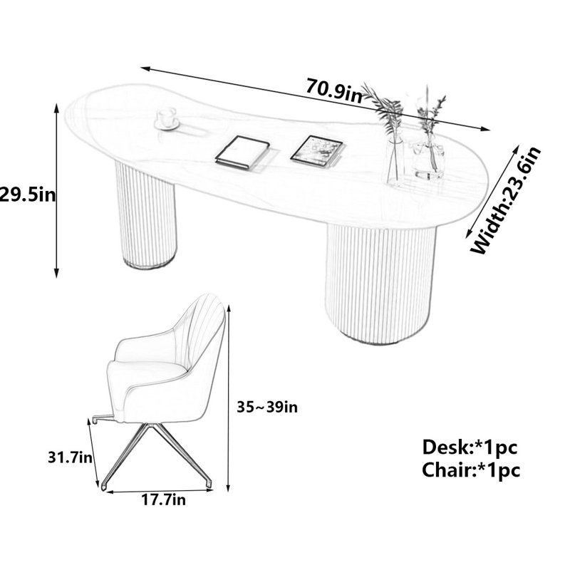 Bureau, H 29,5 po x l 70,9 po x P 23,6 po