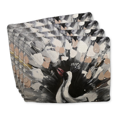 Ensemble de 4 napperons en polyester tressé paon abstrait tacheté