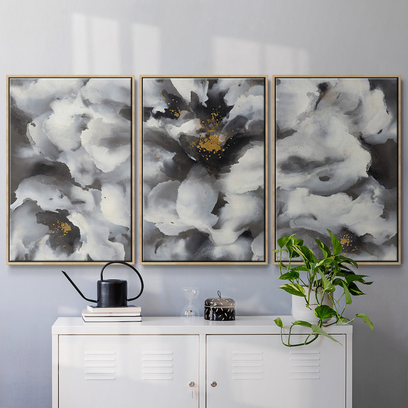 Peonia, reproduction de peinture sur toile 3 pièces, Blanc, H 40 po x l 78 po x P 2 po