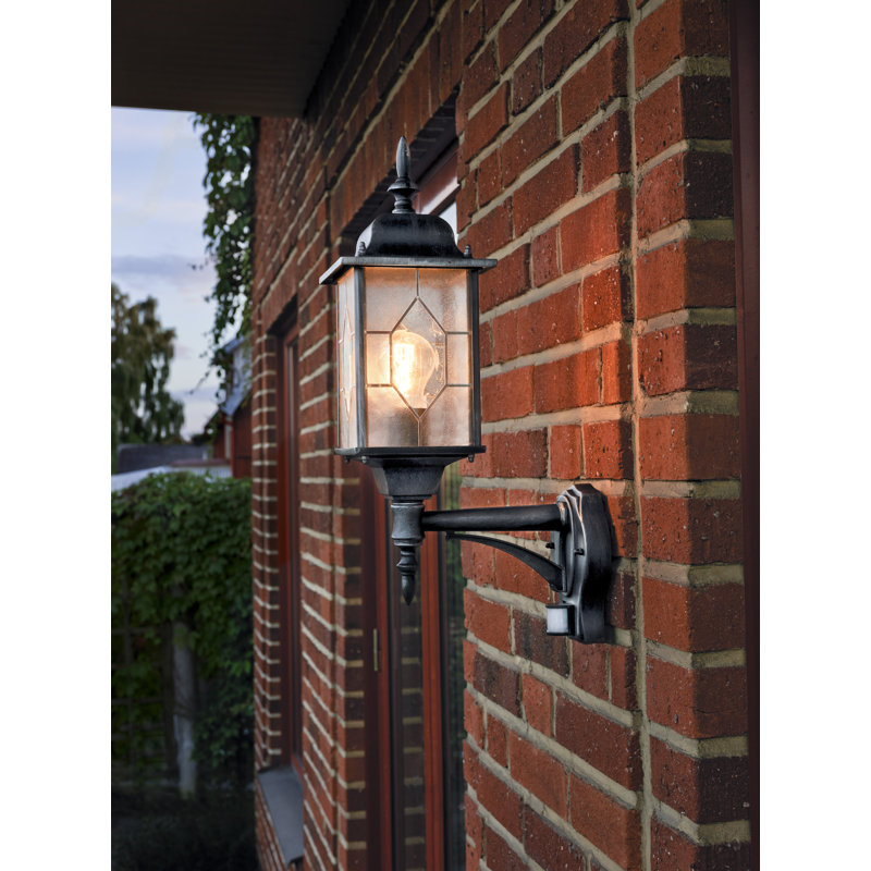 Milano Black And Silver Outdoor Wall Lantern, With motion sensor: 53cm H x 16cm W x 28.5cm D