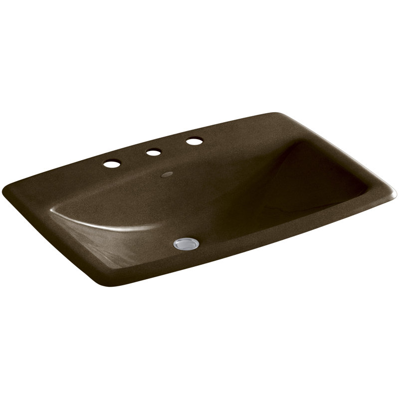 Lavabo de salle de bain rectangulaire encastré en métal avec trop-plein Man's Lav, Noir et brun clair