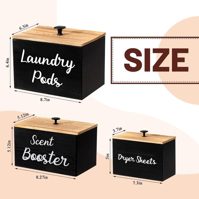 3 Pcs Wood Laundry Pods Container Dryer Sheet Holder Dryer Sheets Holder Scent Booster Container Set