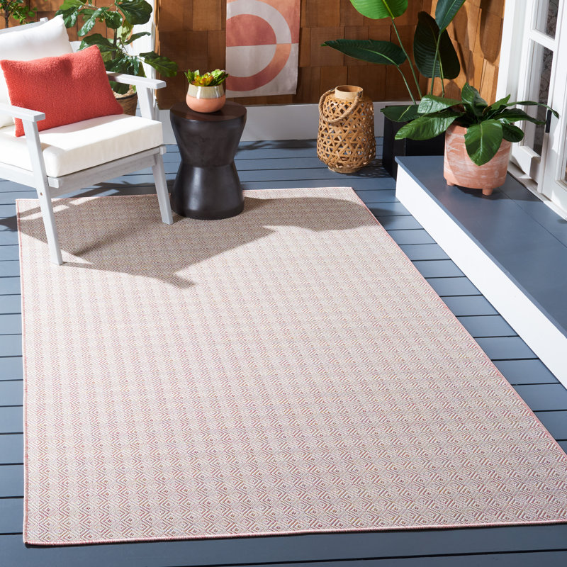 Humphery 230 Area Indoor/Outdoor Area Rug in Light Pink/White/Yellow, Rectangle 5'1" x 7'6"