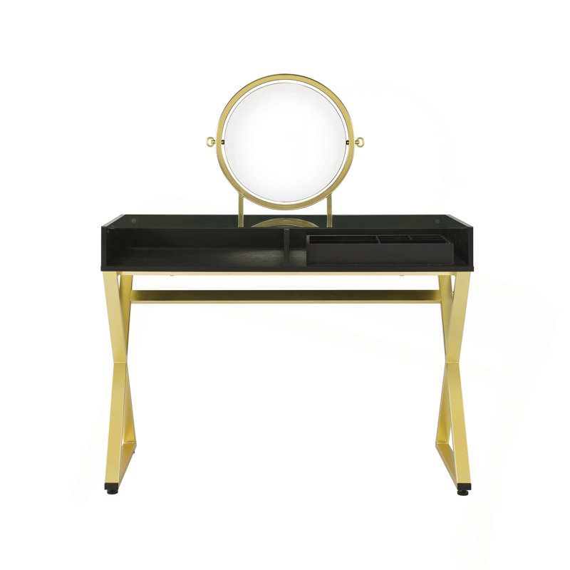 Vanity Desk W/Mirror & Jewelry Tray, Black