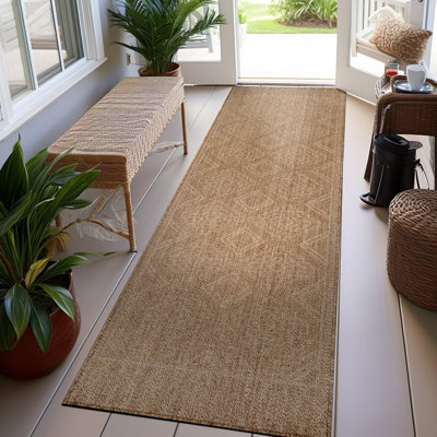 Geometric Border Sand/Natural Easy-Care Jute-Style Indoor/Outdoor Flat Woven Area Rug