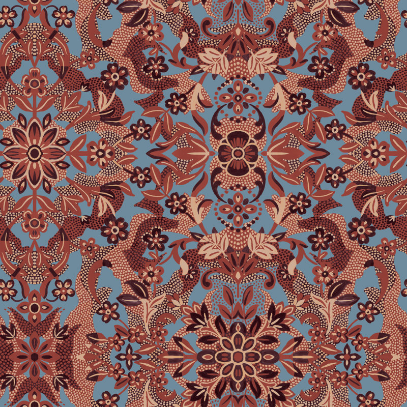 Papier peint adhésif à médaillon orné, Rubis / bleu