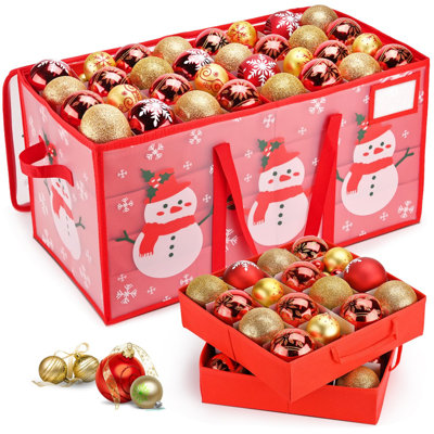 Plastic Christmas Ornament Storage Box With Adjustable Dividers, Waterproof Christmas Storage Containers Keep 128 Capacity, Dual Zippers, Ornament Organizer To Store Holiday Decor-
