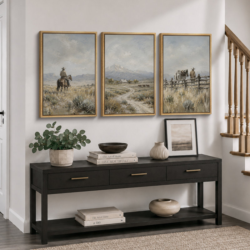 Western Cowboy Mountain, 24" H x 48" W x 1.5" D, Natural Frame