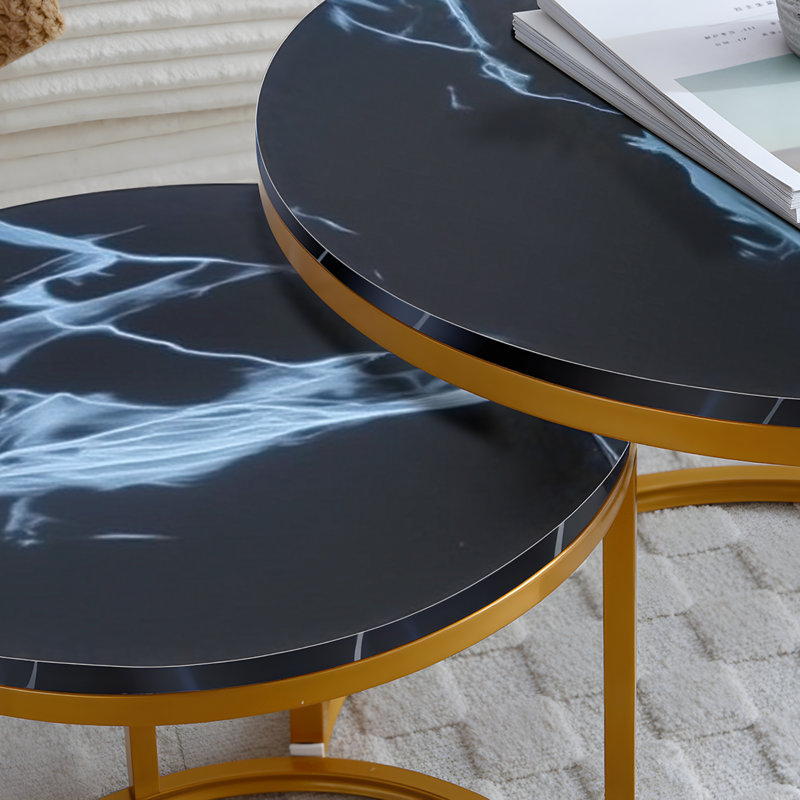 Hadee Round Nesting Coffee Table, Gold, Black