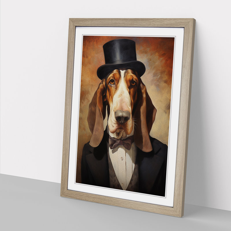 Basset Hound Impressionism - Framed Print, 46cm H x 34cm W, Oak Framed