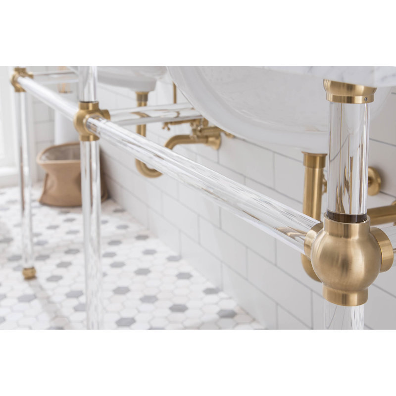 Empire Stone Oval Console Bathroom Sink with Faucet and Overflow, Satin Brass