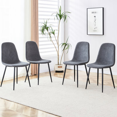 Un ensemble de 4 chaises de salle à manger modernes, en tissu de lin gris foncé, avec un dossier entièrement assemblé, facile à assembler, des pieds en métal robustes et des pieds antidérapants, convenant aux cuisines.
