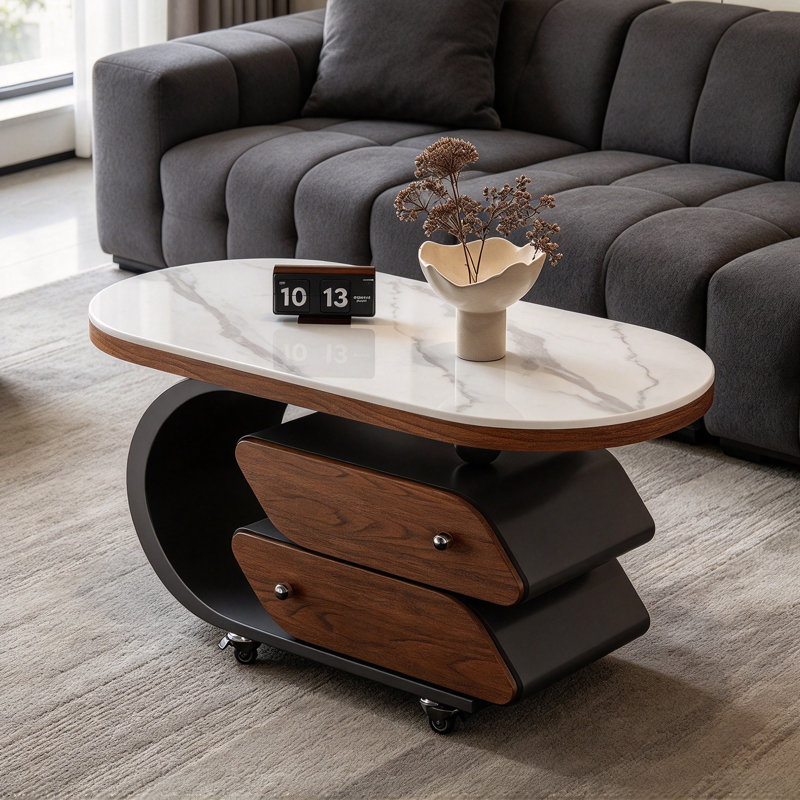 Godeus Slate Top Coffee Table, 19.68" H x 31.49" W x 15.74" D, Grey / Black, Marble
