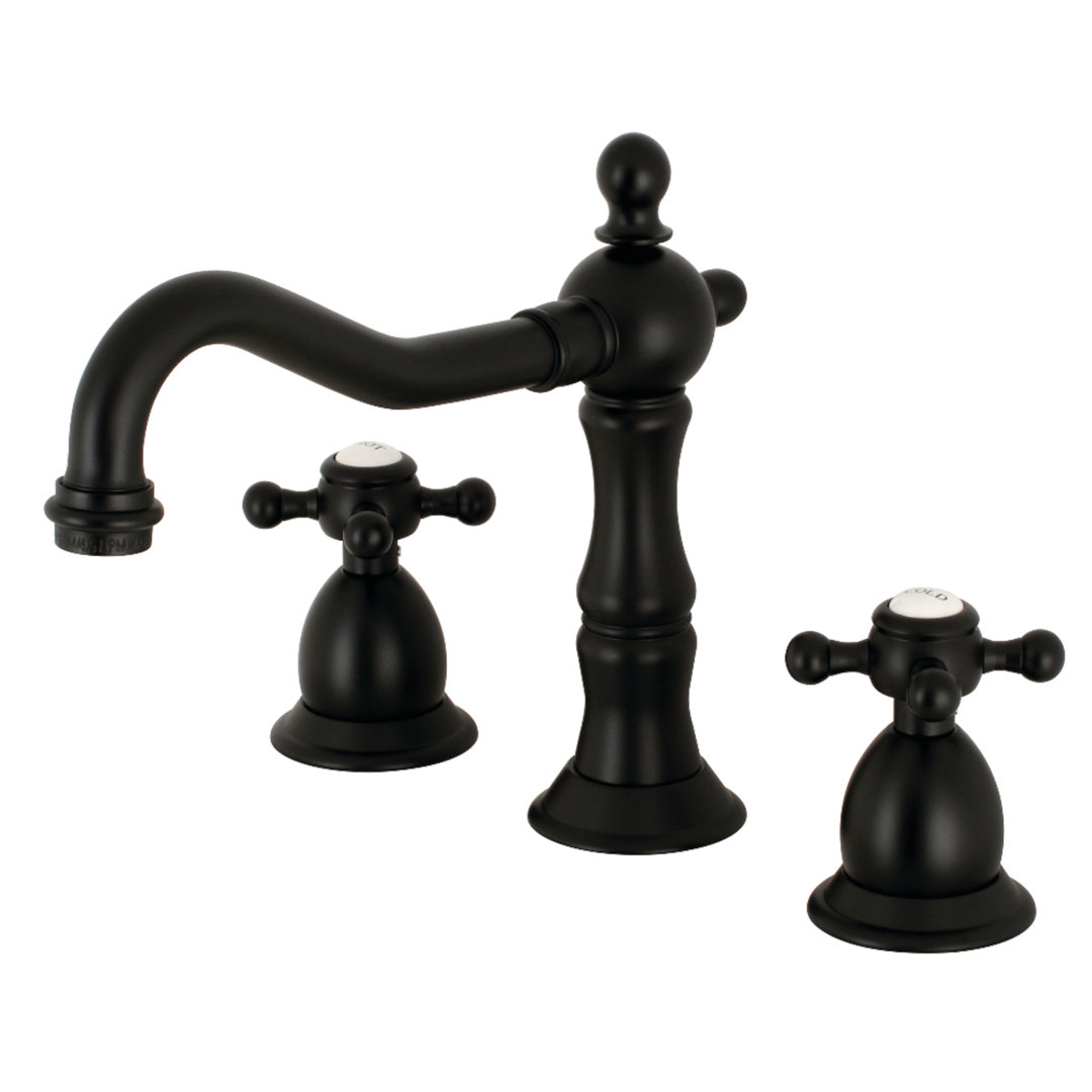 Kingston Brass Heritage Two-Handle 3-Hole Deck Mount Widespread Bathroom Faucet with Brass Pop-Up Drain Kingston Brass 