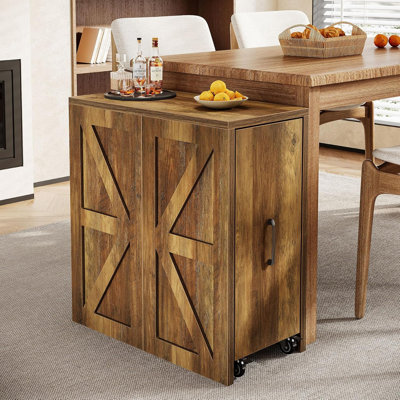 Rolling End Table With Storage, 3-Tier Narrow Side Table With Wheels & Adjustable Tabletop, Farmhouse Wooden Bedside Table For Living Room, Bedroom, Home Office