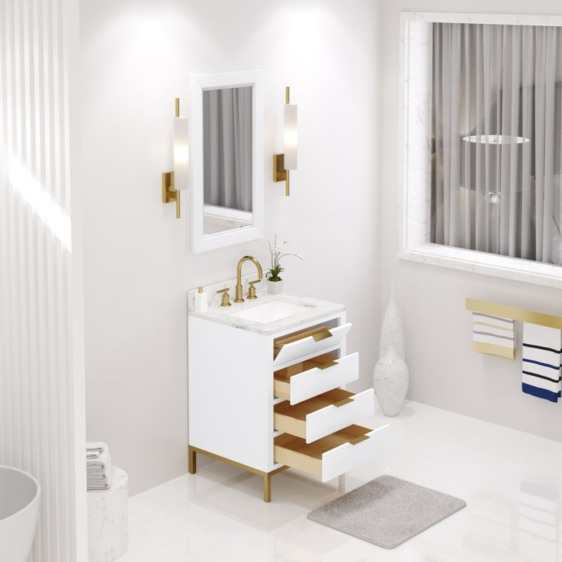 Bristol 24" Carrara White Marble Countertop Bath Vanity with Faucet, Pure White