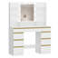 Dressing Table with Bulb/LED Light, Vanity Desk with 1 Large Drawer and 8 Small Drawer Cabinets, Adjustable Brightness, Large HD Mirror, 9 Open Storage Areas-1887351696