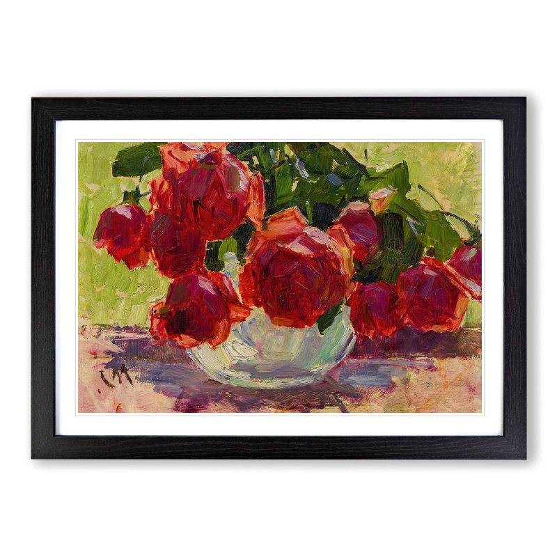 Roses by Carl Moll - Picture Frame Painting, Black Framed, 48cm H x 65cm W x 2cm D