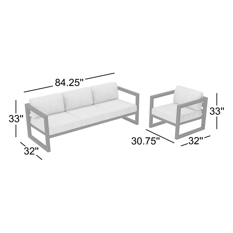 Avion 2 Piece Sofa Set, Canvas Charcoal Sunbrella® Canvas, Slate