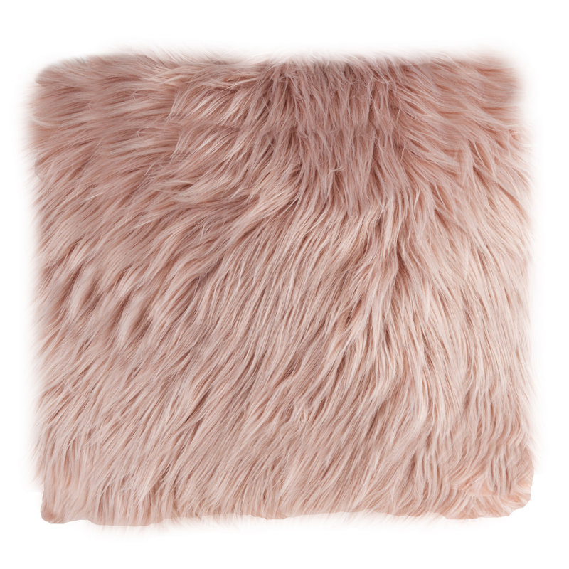 Faux Fur Reversible Throw Pillow, Pink, 18" H x 18" W x 6" D