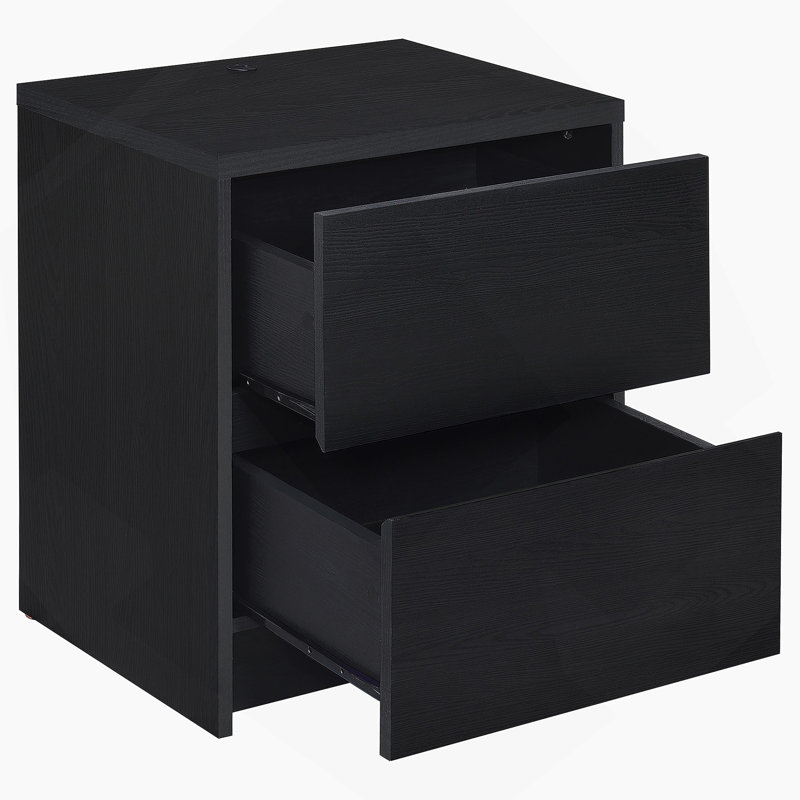 Table de chevet noire à 2 tiroirs avec lumières DEL et USB, Noir