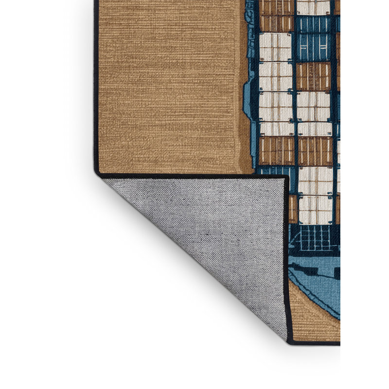 Machine Washable Transportation Brown Area Rug, Round 4'